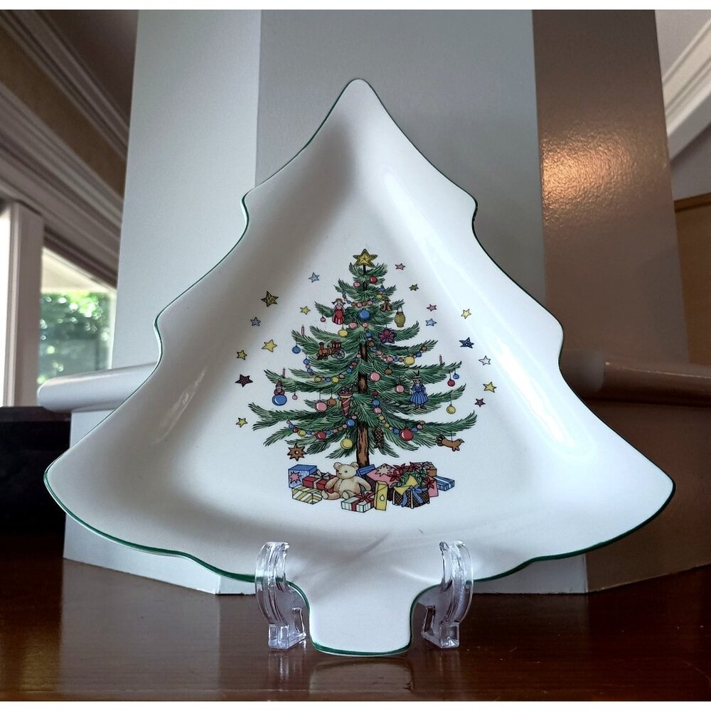 Christmas Tree Shaped Serving Dish Plate Platter Porcelain 12" Vintage Nikko
